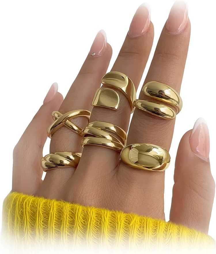YEEZII Chunky Gold Rings for Women Non Tarnish, 18K Gold Plated Stackable Thumb Ring, Statement Women Rings Set