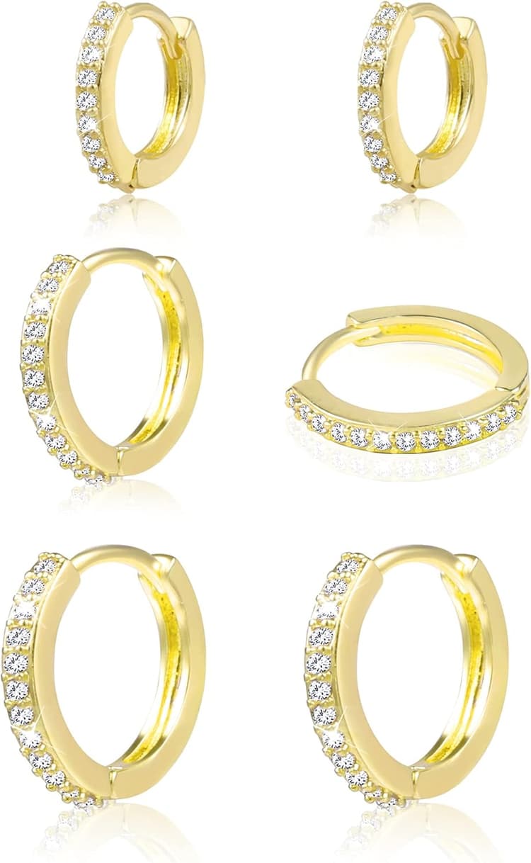 ALEXCRAFT Boucle Doreille Femme Argent 925 Creole Plaqué Or 14K Creoles Acier Inoxydable Ensembles Boucle Boreille Or