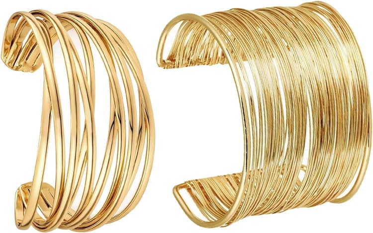 2 Pièces Bracelet en or pour Femme, Bracelet Or Femme Bracelets de Manchette Large Bracelet Bangle réglables pour Femmes Bijoux