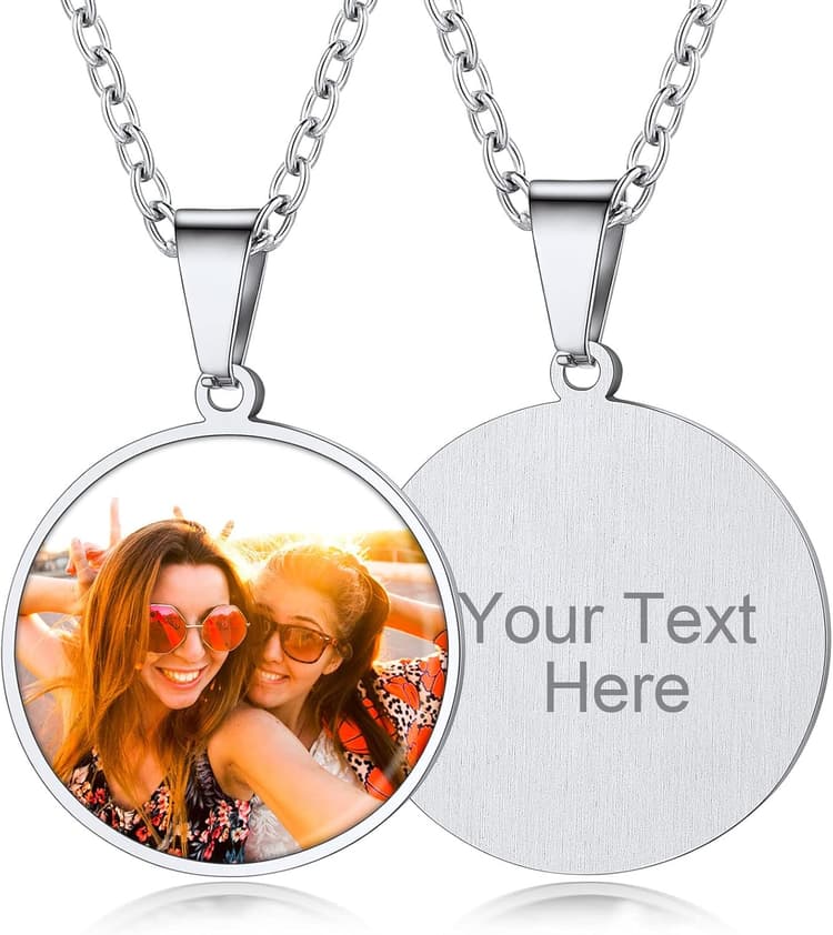 Custom4U Collier Photo Personnalisé Coeur Femme avec Prénom Texte Acier Inoxydable Cadeau pour Elle (Avec Coffret Cadeau)