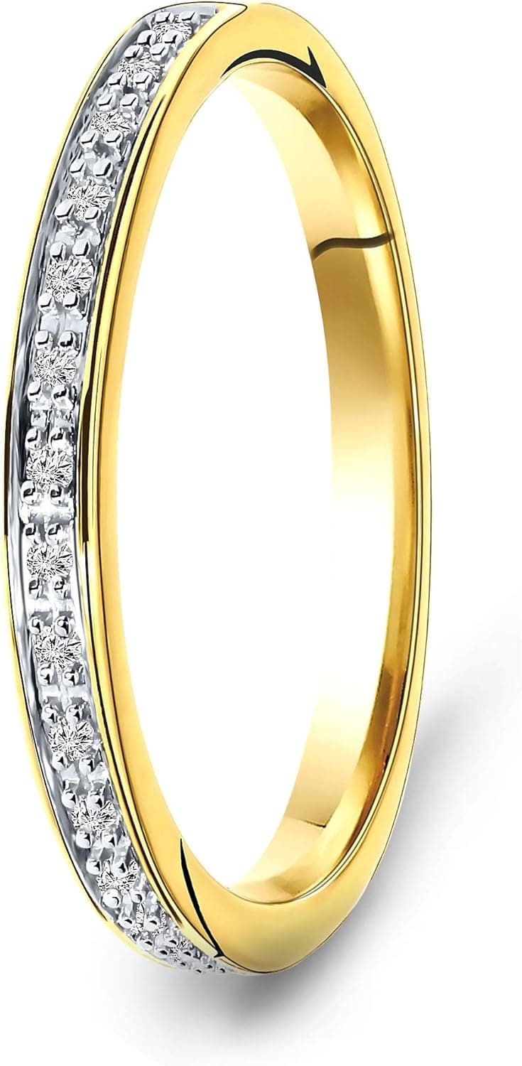 MIORE Bague Femme Bague étérnité avec Diamants 0.05 Ct en Or Jaune 9 Carat / 375 Or, Bijoux