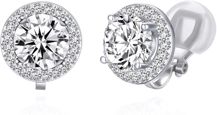 YOQUCOL 8MM Cubic Zirconia Crystal Clip On Stud Earrings Round Non Pierced Earrings for Women