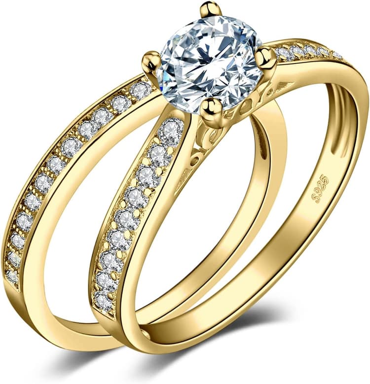 JewelryPalace 1.3ct Zircone Cubique Solitaire Bague Femme Argent 925 Plaqué Or Jaune Plaqué Or Rose, Lot de Bague de Fiançailles Femme, Anniversaire Mariage Promise Alliance Bijoux Cadeau