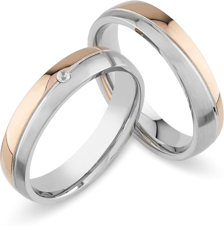 Paire d'alliances en acier inoxydable avec zircone et gravure
