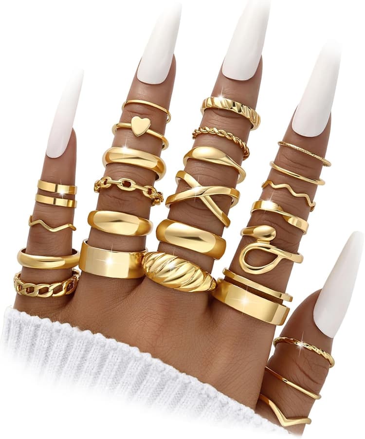 YEEZII 25 Pcs Gold Knuckle Rings Set for Women, Cute Stackable Finger Midi Rings, Dainty Gold Chunky Stacking Statement Womens ring pack