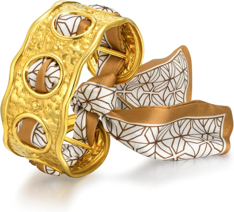 Gros Bracelet Manchette Femme Or - Acier Inoxydable Bracelets Bangle Creux et Ruban Motifs de Géométriques, Cadeau pour Femmes Bijoux Large Bracelets Doré Manchette