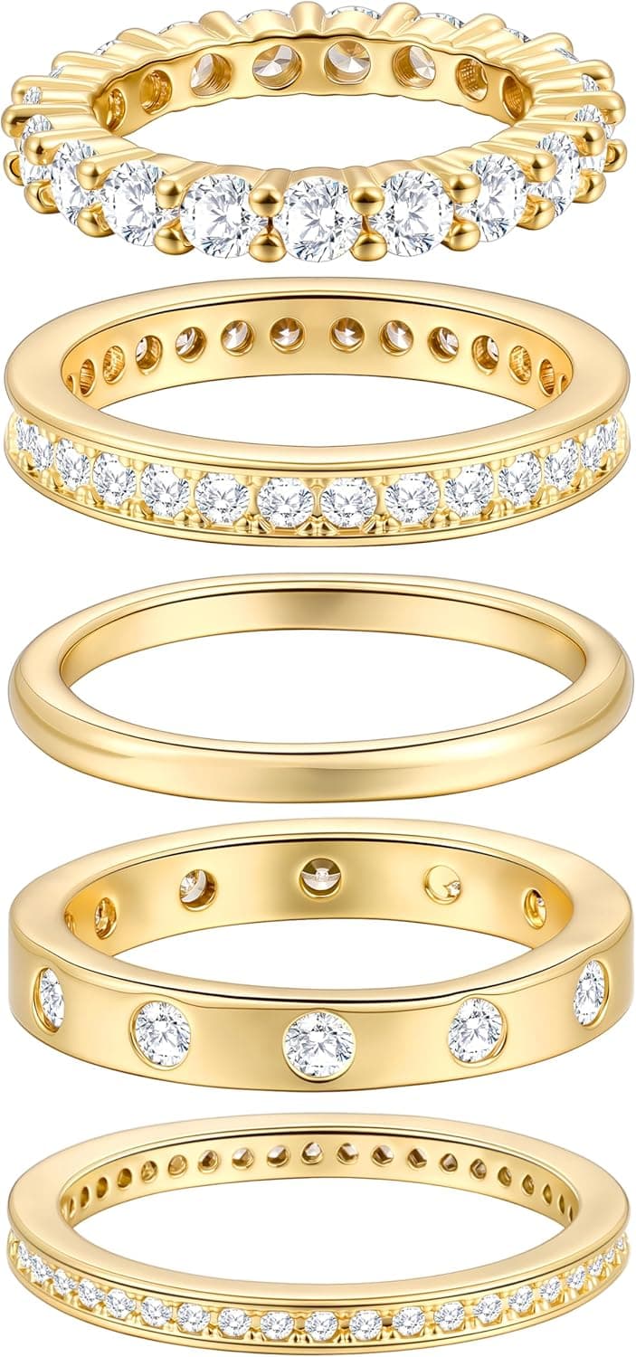Gold Rings for Women Non Tarnish, 14k Gold Plated Dainty Stacking Cubic Zirconia Thumb Rings, Gold Knuckle Women Rings Set Jewelry Size 5-10