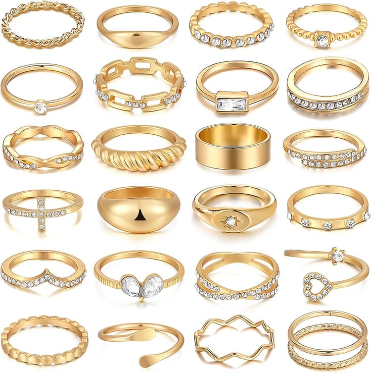 FAXHION 25 PCS Gold Stackable Rings Set for Women, Simple Twist Knuckle Finger Ring Trendy, Dainty Stacking Statement Thumb Rings Pack Jewelry Gift